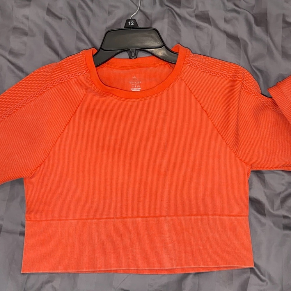 Women's Orange Ribbed Crop long sleeve  Top